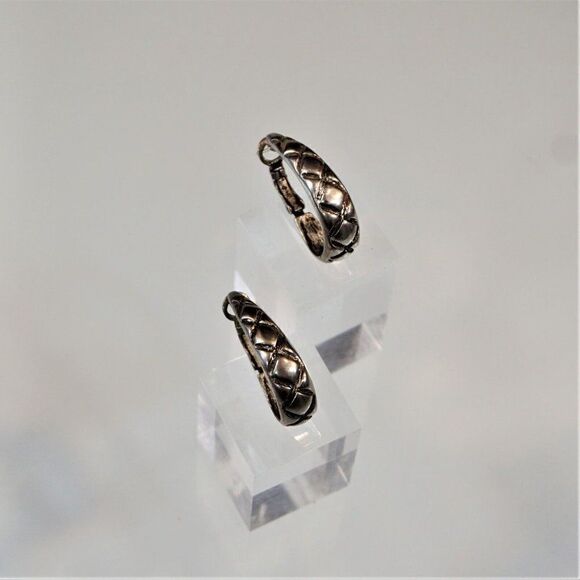 Scandinavian Modernist Pewter Hoop Earrings Vintage Silver Tone Makers Mark - Picture 2 of 7